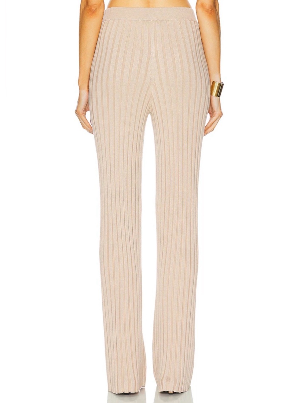 L’Academie Seraph Ribbed Knit High Rise Flare Pants Champagne Tan Medium - Picture 4 of 11
